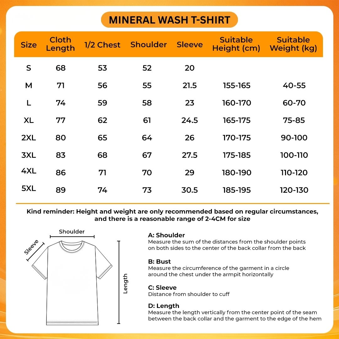 Mineral Wash T Shirt Size Chart 1 - Bruno Mars UK Shop
